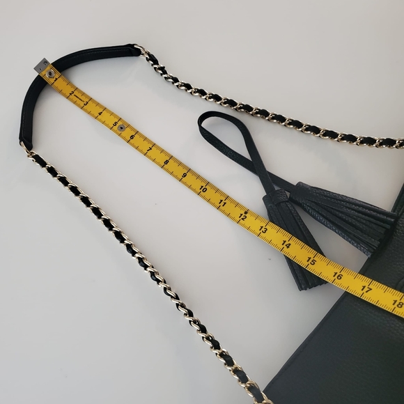 Tory Burch Black Leather Britten Triple Compartments Chain Strap Tote Bag - Picture 13 of 13